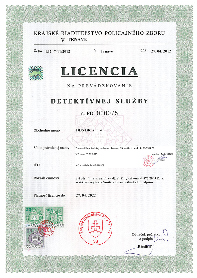 Licencia - detektívna služba